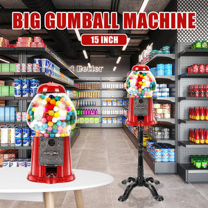 English Elm 15 Inch Vintage Glass Globe Gumball Machine with Stand Coin Operated Red Metal Base W2841P284378