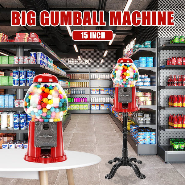 English Elm 15 Inch Vintage Glass Globe Gumball Machine with Stand Coin Operated Red Metal Base W2841P284378