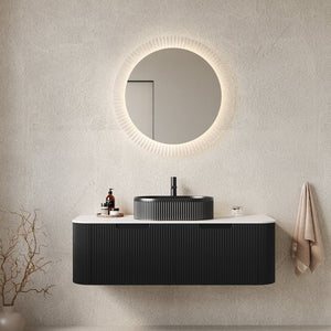 English Elm Dina Floating Bathroom Vanity with Crystal Glass Basin and Sintered Stone Top Black,Carrara White W2615S00199