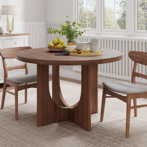 English Elm Christopher Knight Home® - 48" Round Dining Table - Classic Farmhouse Charm, Seats 4, Solid Wood & Mdf, Easy Care, Warm Walnut Finish N771P240935T