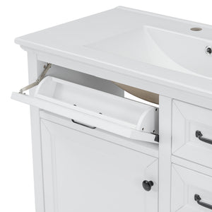 English Elm Christopher Knight Home® - 36" Bathroom Vanity with Ceramic Sink, Soft-Close Doors, 4 Drawers & Ample Storage, Freestanding White N759P223021K