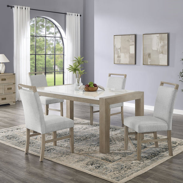 English Elm Tabitha 5-Piece Dining Set: Elegant 66" Faux Marble Table With Light Oak Finish & Cozy Upholstered Chairs B061S00911-GIGA