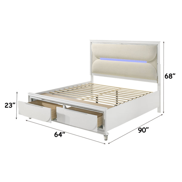 English Elm Tarian Boucle Upholstered Queen Bed with Led Ambiance and Storage Footboard B2756S00046