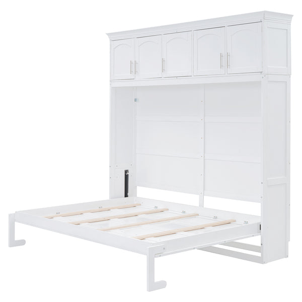 English Elm Full Size Murphy Wall Bed with Top Cabinet Storage for Studio or Guest Room LP006664AAK-1
