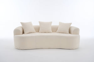 English Elm Crescent-shaped Curved Chenille Loveseat Low Profile Deep Seat Modern Living Room Sofa White W5188P450345