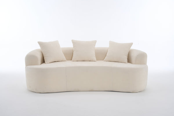 English Elm Crescent-shaped Curved Chenille Loveseat Low Profile Deep Seat Modern Living Room Sofa White W5188P450345