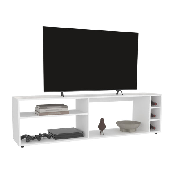 English Elm Tv Stand with Three Open Shelves for Media Storage and Decor, Slim Profile, Eco-Friendly Engineered Wood White 68.5 L x 18.9 W x 3.54 H B097P296885