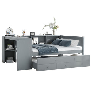 English Elm Full Size Daybed With Trundle, Stylish Gray Frame, Storage Drawers, Desk & Ultimate Space Saver W1580S00206