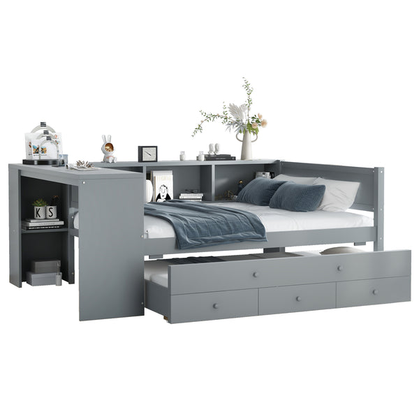 English Elm Full Size Daybed With Trundle, Stylish Gray Frame, Storage Drawers, Desk & Ultimate Space Saver W1580S00206