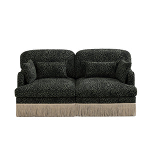 English Elm Comfy Chenille Leopard Print Loveseat with Tassel Trim Modular Sectional for Living Room Green Black W5656S00028