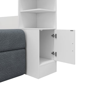 English Elm Full Size Murphy Bed System with Integrated Sofa and Storage Towers for Guest Rooms White+Gray LP000380AAE