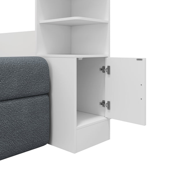 English Elm Full Size Murphy Bed System with Integrated Sofa and Storage Towers for Guest Rooms White+Gray LP000380AAE