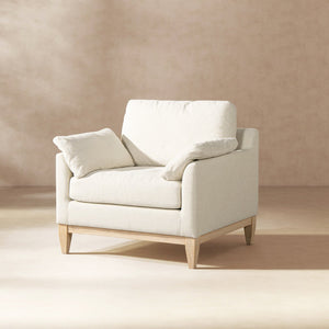 English Elm Jennifer Taylor Home - Pasadena Modern Farmhouse Accent Arm Chair 36" Flax White Linen, Rubberwood Base, Removable Cushions B2719P358855