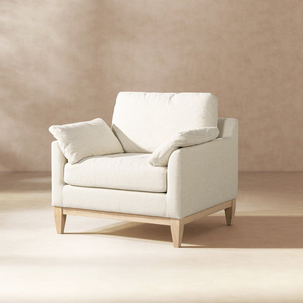 English Elm Jennifer Taylor Home - Pasadena Modern Farmhouse Accent Arm Chair 36" Flax White Linen, Rubberwood Base, Removable Cushions B2719P358855