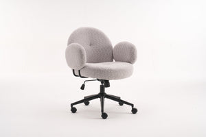 English Elm Boucle Bouclé Fabric Office Chair with Ergonomic Curved Back & Armrests, 360° Swivel, Stable Base Gray T3903P373043