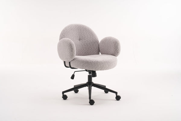 English Elm Boucle Bouclé Fabric Office Chair with Ergonomic Curved Back & Armrests, 360° Swivel, Stable Base Gray T3903P373043