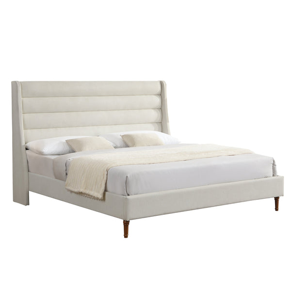 English Elm King Upholstered Platform Bed Frame King Size with High Wave Headboard, Chenille Ivory, Noise-Free EVA, 1000lb Capacity, No Box Spring Needed, Easy Velcro Assembly W1716P362410