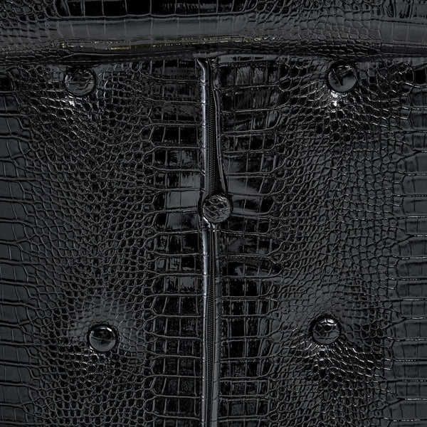 English Elm A Set of 2 Glam Faux Alligator Pvc Barstools with Crystal Buckle Detail Black W1512P491868