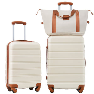 English Elm Hardshell Abs Spinner Luggage Set with Tsa Lock Carry on and Checked Suitcase Trio Brown+White PP309433AAK