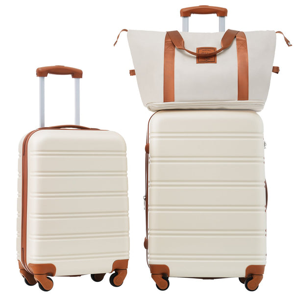 English Elm Hardshell Abs Spinner Luggage Set with Tsa Lock Carry on and Checked Suitcase Trio Brown+White PP309433AAK