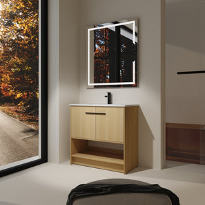 English Elm 36" Modern Bathroom Vanity With Ceramic Sink, Soft Closing Doors & Open Shelf For Stylish Storage W1972S00019
