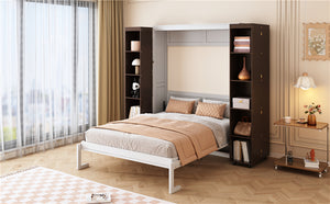 English Elm Queen Murphy Wall Bed with Hydraulic Lift and Push Pull Cabinet Storage Unit Espresso LP000381AAP