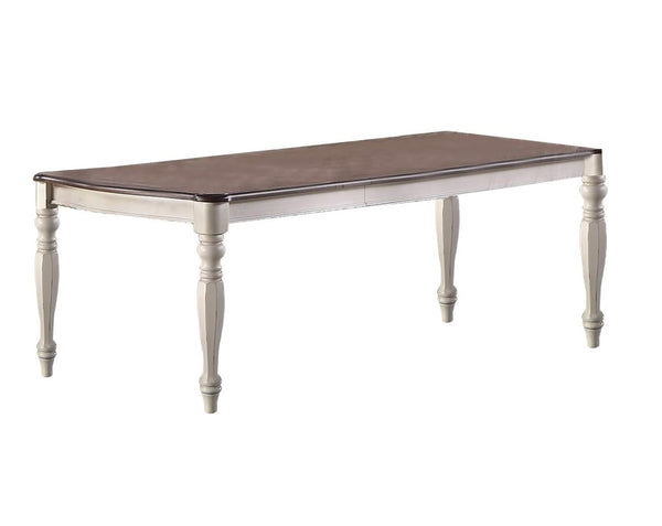 English Elm Transitional 9 Piece Oak Veneer Dining Set with Carved Chairs and Antique White Frame B011S01230