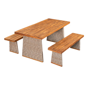 English Elm Christopher Knight Home® - Outdoor 3-Piece Acacia Wood Dining Set With Stylish Handwoven Rattan Legs For Elegant Gatherings N773OD00038B