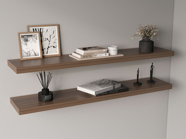 English Elm Ecco 47" Floating Shelves Set of 2 Light Brown — Sleek Hidden-Bracket Design, Sturdy Particleboard Storage B070P368045