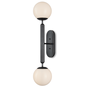 Barbican Double-Light Bronze Wall Sconce for Modern Bathrooms - Elegant Design with Glass Globes