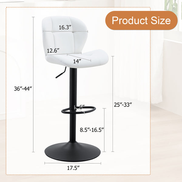 English Elm Set of 2 Tufted Pu Swivel Barstools Adjustable Height White Cushioned Kitchen Seating W3875P382614