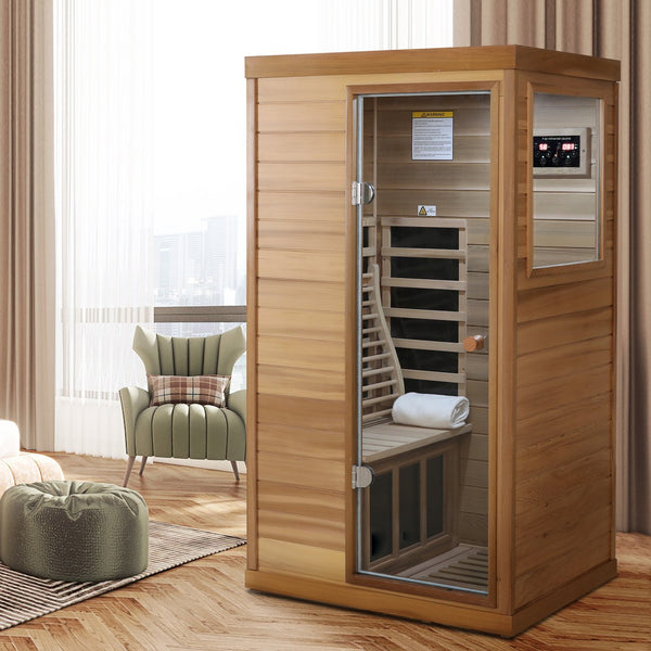 English Elm Red Cedar Single Person Far Infrared Indoor Sauna with Glass Door and Lcd Controls W632S00019