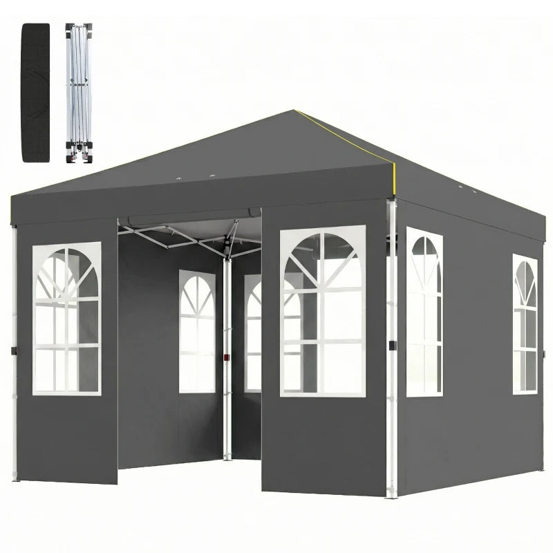 English Elm Outdoor Pop up Canopy with Steel Frame Upf 50 Sun Protection and Sidewalls Dark Grey,White T3971P466936