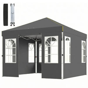 English Elm Outdoor Pop up Canopy with Steel Frame Upf 50 Sun Protection and Sidewalls Dark Grey,White T3971P466936
