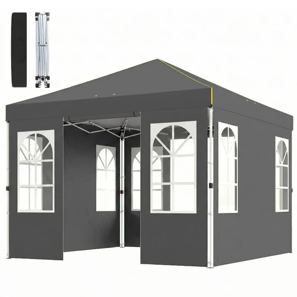 English Elm Outdoor Pop up Canopy with Steel Frame Upf 50 Sun Protection and Sidewalls Dark Grey,White T3971P466936