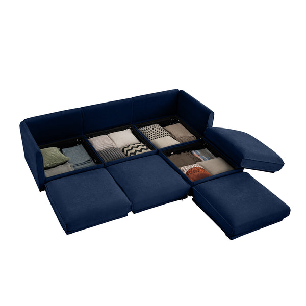 English Elm Elegant Blue Chenille Sectional Sofa With Hidden Storage, Ergonomic Support, And Modular Design W714S01050