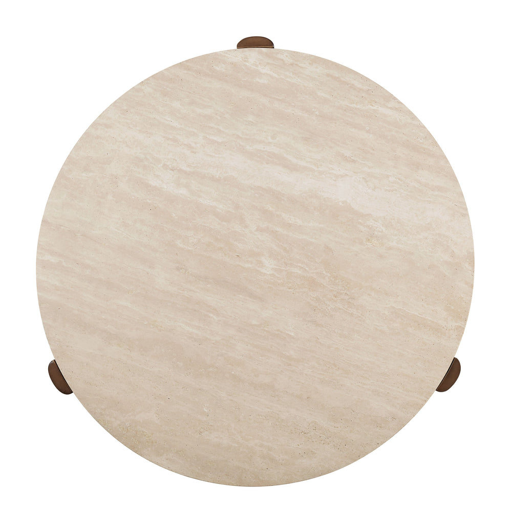 English Elm Leonardo Travertine Top Coffee Table with Dark Oak Base, 50mm Thick Travertine, Contemporary Style B2726S00484