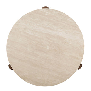 English Elm Leonardo Travertine Top Coffee Table with Dark Oak Base, 50mm Thick Travertine, Contemporary Style B2726S00484