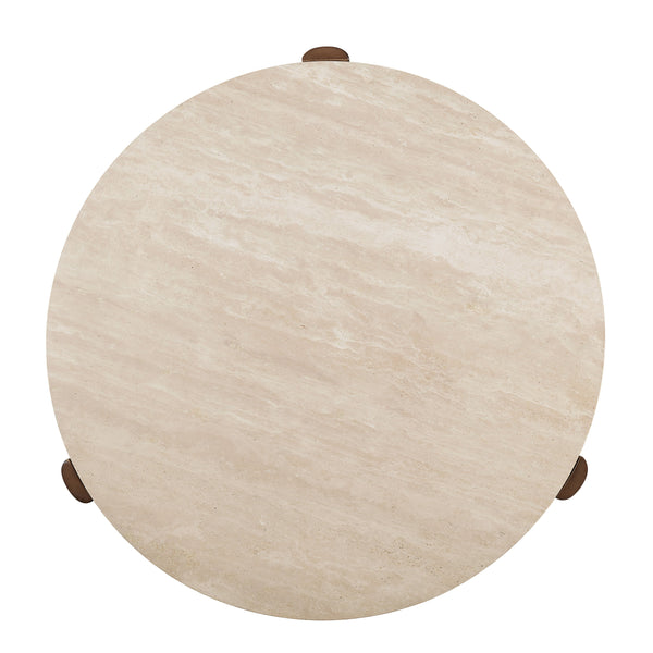 English Elm Leonardo Travertine Top Coffee Table with Dark Oak Base, 50mm Thick Travertine, Contemporary Style B2726S00484