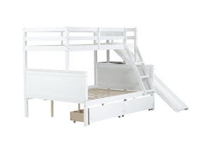 English Elm Twin Over Full Bunk Bed With Slide, Drawers & Shelves - Space-Saving Rubberwood Design For Kids' Fun W504S00205-GIGA