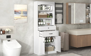 English Elm White Bathroom Storage Cabinet with Zinc Alloy Knobs, Adjustable Shelves, Smooth Drawers & Open Shelves for Organized, Durable MDF Storage (78.7" H) N725P252486K