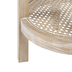 JLA Home Martha Stewart - Round Accent Table — Martha Stewart Bedford 15" Dia x 28" Farmhouse Ash Veneer with Rattan Shelf, Reclaimed Wheat Finish MT120-0024