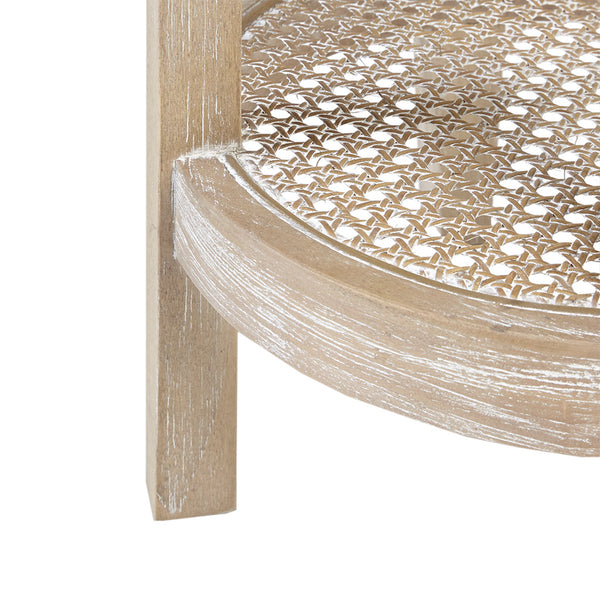 JLA Home Martha Stewart - Round Accent Table — Martha Stewart Bedford 15" Dia x 28" Farmhouse Ash Veneer with Rattan Shelf, Reclaimed Wheat Finish MT120-0024