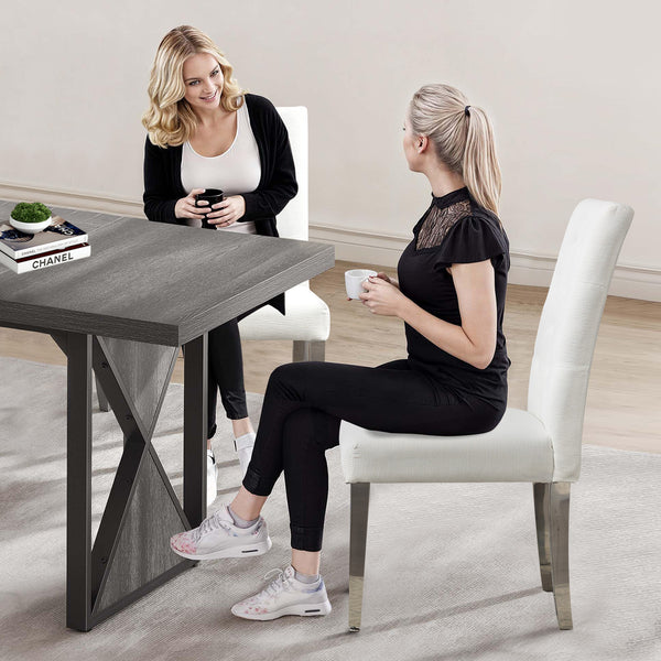 English Elm Set of 2 Modern Dining Chairs Plush Chenille Upholstery with Button-Tufting, S-Springs & Stainless Steel Legs Beige D772095826