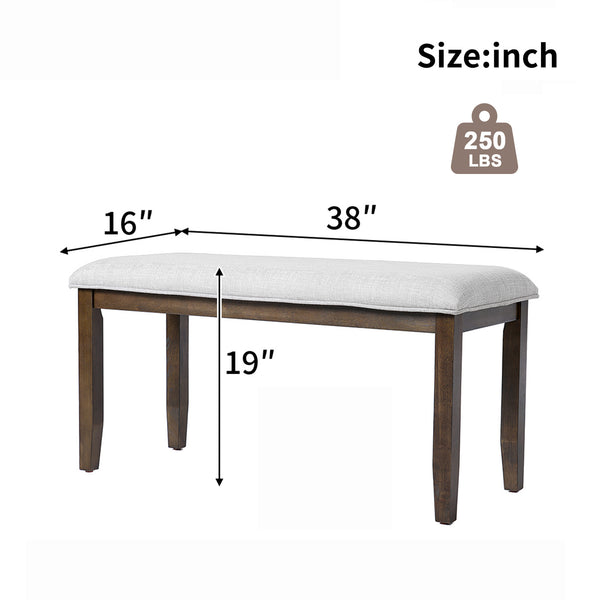 English Elm Upholstered Bench with Padded Seat and Solid Wood Legs, 39.75" Contemporary Entryway and Bedroom Accent Piece Beige+Brown N752P271804D