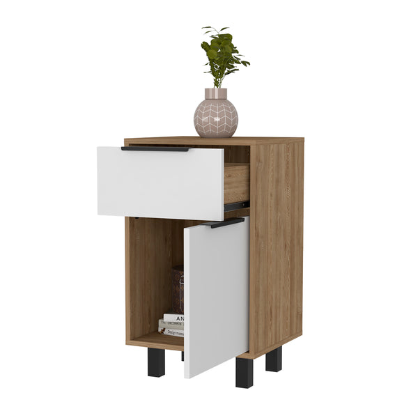 English Elm Luxor Z Nightstand with Superior Top, Drawer & Cabinet Storage, Modern White Pine Finish, 16.2x14.3x27.5 in Multicolor 26 L x 18 W x 4 H B128P148937
