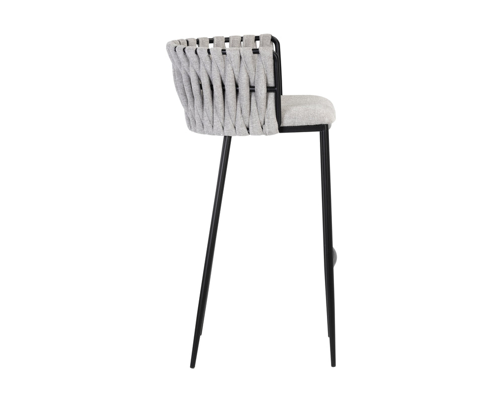 Sunpan Sarai Contemporary Barstool with Unique Weaved Backrest and Black Powder-Coated Steel Frame Belfast Heather Grey