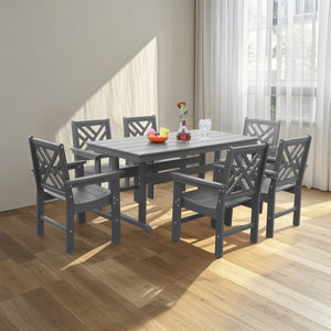 English Elm 7 Piece Hdpe Patio Dining Set For 6 - Weatherproof Outdoor Table & Chairs With Umbrella Hole, Grey W2681S00002