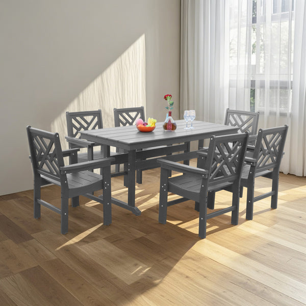 English Elm 7 Piece Hdpe Patio Dining Set For 6 - Weatherproof Outdoor Table & Chairs With Umbrella Hole, Grey W2681S00002