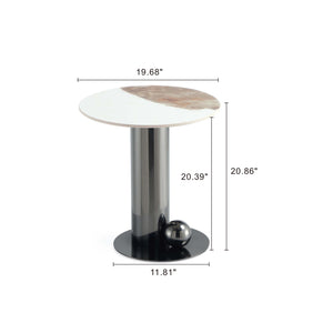 English Elm Laurel Sintered Stone Top End Table in Black — 19.7" Round Top, Stainless Steel Base, Contemporary Design B365S00103
